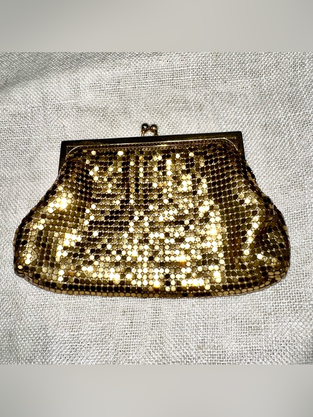 Vintage Whiting & Davis Gold Metal Mesh Coin Purse 50s Mini Pouch Clutch Bag